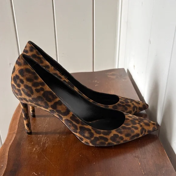 Saint Laurent Leopard-Print Pointed Pumps - Brown/Black - Picture 4 of 5